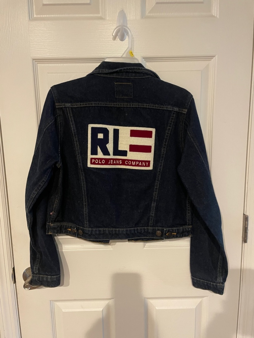 Ralph Lauren Double RL Dark Blue Denim Jacket with Red Accent